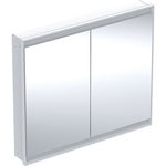 Armario con espejo Geberit ONE con ComfortLight y dos puertas, montaje empotrado, 90 cm de altura: B=105cm, Blanco / Aluminio con pintura polvo al horno
